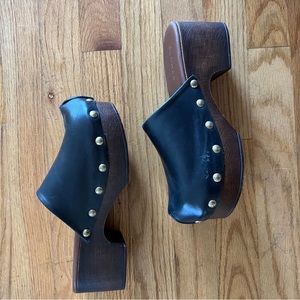 Alohas black leather clog wedges